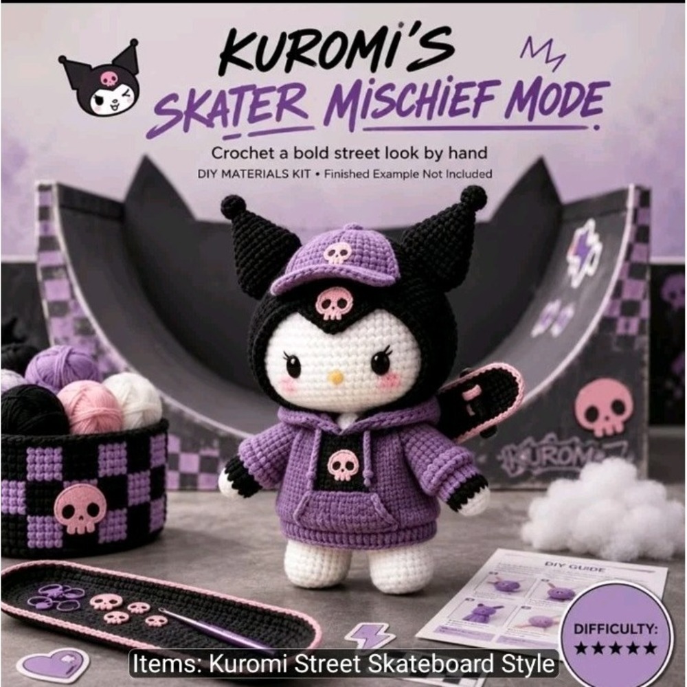 New Sanrios Kuromi's Skater Complete Crochet Kit